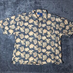 Ocean Pacific Mens XXL Tropical Floral Button Down Shirt Grey Orange Cotton OP